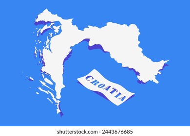 Paper Curl Stylized of Croatia Map with Shadow isolated on Blue Background.