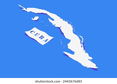 Paper Curl Stylized of Cuba Map with Shadow isolated on Blue Background.