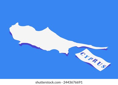 Paper Curl Stylized of Cyprus Map with Shadow isolated on Blue Background.
