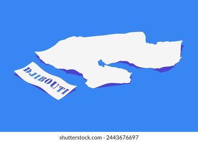 Paper Curl Stylized of Djibouti Map with Shadow isolated on Blue Background.