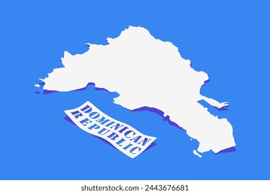 Rizo de papel estilizado de República Dominicana Mapa con sombra aislado sobre fondo azul.