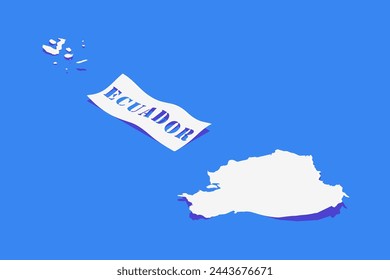 Paper Curl Stylized of Ecuador Map with Shadow isolated on Blue Background.