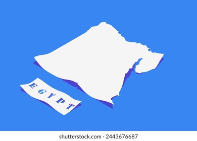 Papel rizo estilizado de Egipto mapa con sombra aislado sobre fondo azul.