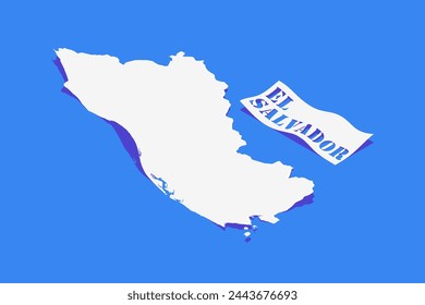 Paper Curl Stylized of El Salvador Map with Shadow isolated on Blue Background.