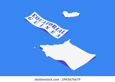 Paper Curl Stylized of Equatorial Guinea Map with Shadow isolated on Blue Background.