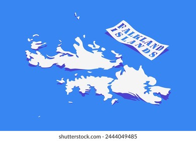 Paper Curl Stylized of Falkland Islands Map with Shadow isolated on Blue Background.