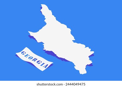 Rizo de papel estilizado de Georgia Mapa con sombra aislado sobre fondo azul.