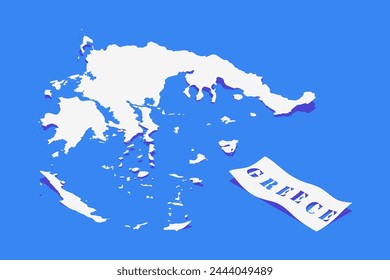 Paper Curl Stylized of Greece Map with Shadow isolated on Blue Background.