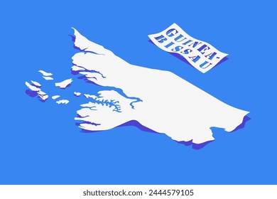 Paper Curl Stylized of Guinea-Bissau Map with Shadow isolated on Blue Background.