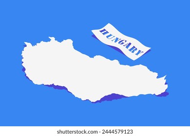 Paper Curl Stylized of Hungary Map with Shadow isolated on Blue Background.