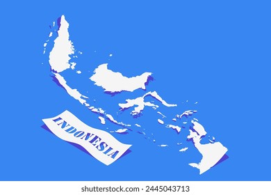 Paper Curl Stylized of Indonesia Map with Shadow isolated on Blue Background.