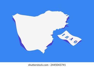 Paper Curl Stylized of Iraq Map with Shadow isolated on Blue Background.