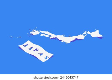 Papier Curl Stilisierte von Japan Karte mit Schatten isoliert auf blauem Hintergrund.
