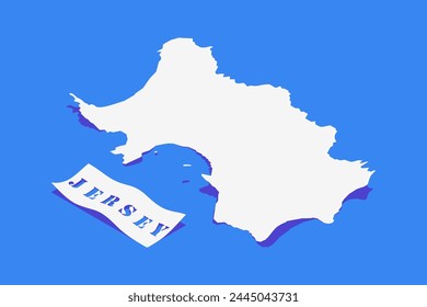 Paper Curl Stylized of Jersey Map with Shadow isolated on Blue Background.