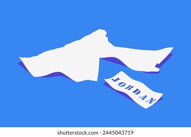 Paper Curl Stylized of Jordan Map with Shadow isolated on Blue Background.