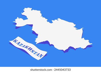 Paper Curl Stylized of Kazakhstan Map with Shadow isolated on Blue Background.