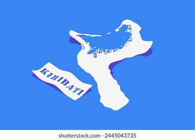 Paper Curl Stylized of Kiribati Map with Shadow isolated on Blue Background.