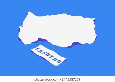 Paper Curl Stylized of Lesotho Map with Shadow isolated on Blue Background.