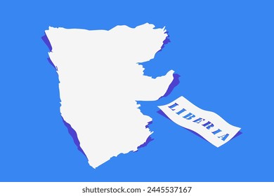 Paper Curl Stylized of Liberia Map with Shadow isolated on Blue Background.