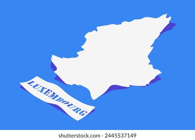 Papel rizo estilizado de Luxemburgo Mapa con sombra aislado sobre fondo azul.