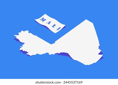 Paper Curl Stylized of Mali Map with Shadow isolated on Blue Background.