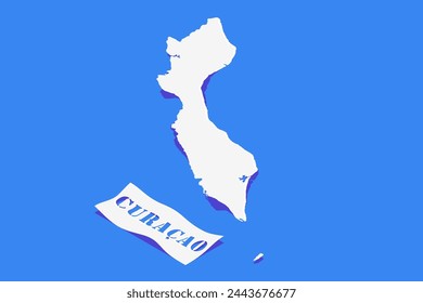 Paper Curl Stylized of Curaçao Map with Shadow isolated on Blue Background.