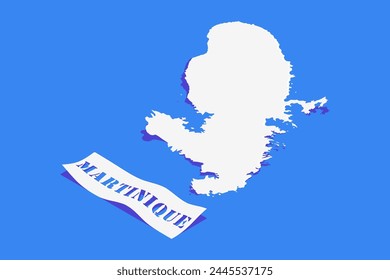 Rizo de papel estilizado de Martinica Mapa con sombra aislado sobre fondo azul.