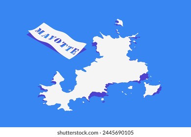 Paper Curl Stylized of Mayotte Map with Shadow isolated on Blue Background.