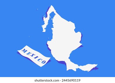 Paper Curl Stylized of Mexico Map with Shadow isolated on Blue Background.