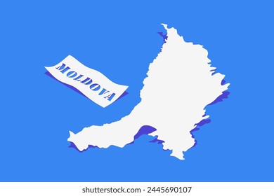 Paper Curl Stylized of Moldova Map with Shadow isolated on Blue Background.