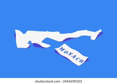 Paper Curl Stylized of Monaco Map with Shadow isolated on Blue Background.