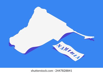 Paper Curl Stylized of Namibia Map with Shadow isolated on Blue Background.