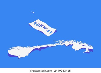 Paper Curl Stylized of Norway Map with Shadow isolated on Blue Background.