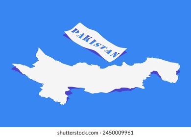 Paper Curl Stylized of Pakistan Map with Shadow isolated on Blue Background.