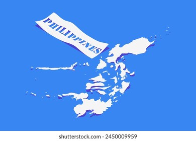 Paper Curl Stylized of Philippines Map with Shadow isolated on Blue Background.