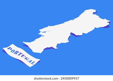 Paper Curl Stylized of Portugal Map with Shadow isolated on Blue Background.