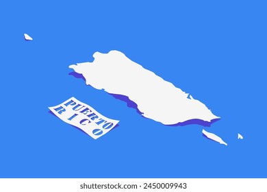 Paper Curl Stylized of Puerto Rico Map with Shadow isolated on Blue Background.