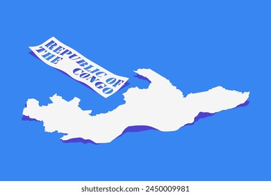 Rizo de papel estilizado del mapa de la República del Congo con sombra aislada sobre fondo azul.