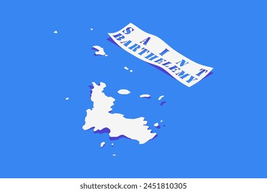 Paper Curl Stylized of Saint Barthelemy Map with Shadow isolated on Blue Background.