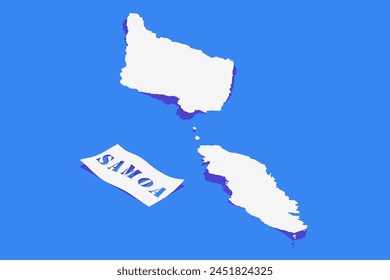 Paper Curl Stylized of Samoa Map with Shadow isolated on Blue Background.