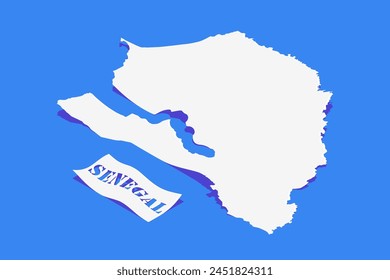 Paper Curl Stylized of Senegal Map with Shadow isolated on Blue Background.