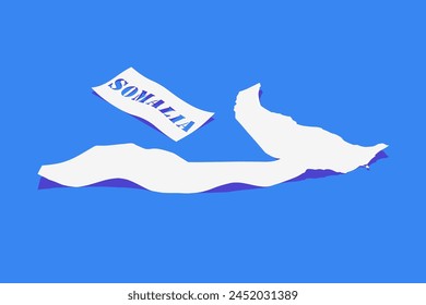 Papier Curl Stylized von Somalia Karte mit Schatten isoliert auf blauem Hintergrund.
