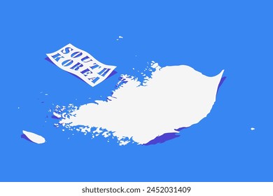 Paper Curl Stylized of South Korea Map with Shadow isolated on Blue Background.