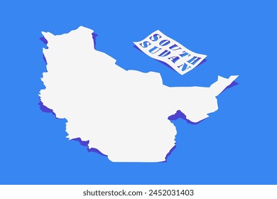 Paper Curl Stylized of South Sudan Map with Shadow isolated on Blue Background.