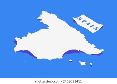 Mapa de España estilizado con sombra aislada sobre fondo azul.