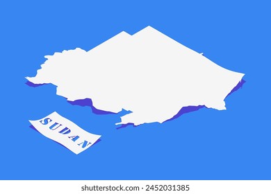 Paper Curl Stylized of Sudan Map with Shadow isolated on Blue Background.