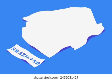 Paper Curl Stylized of Swaziland Map with Shadow isolated on Blue Background.