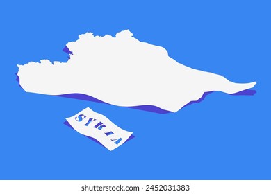 Paper Curl Stylized of Syria Map with Shadow isolated on Blue Background.