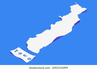 Paper Curl Stylized of Togo Map with Shadow isolated on Blue Background.