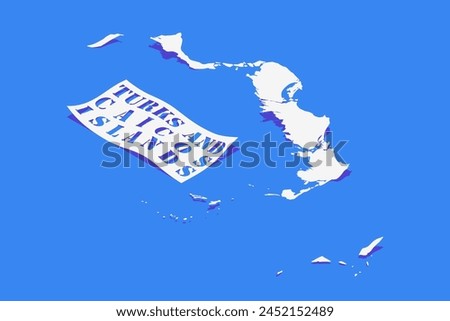 Paper Curl Stylized of Turks and Caicos Islands Map with Shadow isolated on Blue Background.